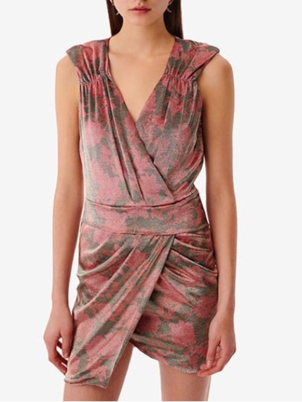 NWT IRO Paris Jovas Dress Pink Black Metallic Faux Wrap Mini Silk Sz 40